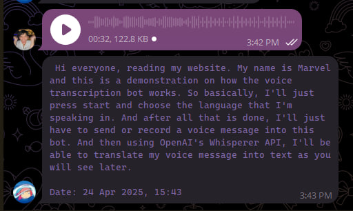 Voice Message Transcription Telegram Bot preview